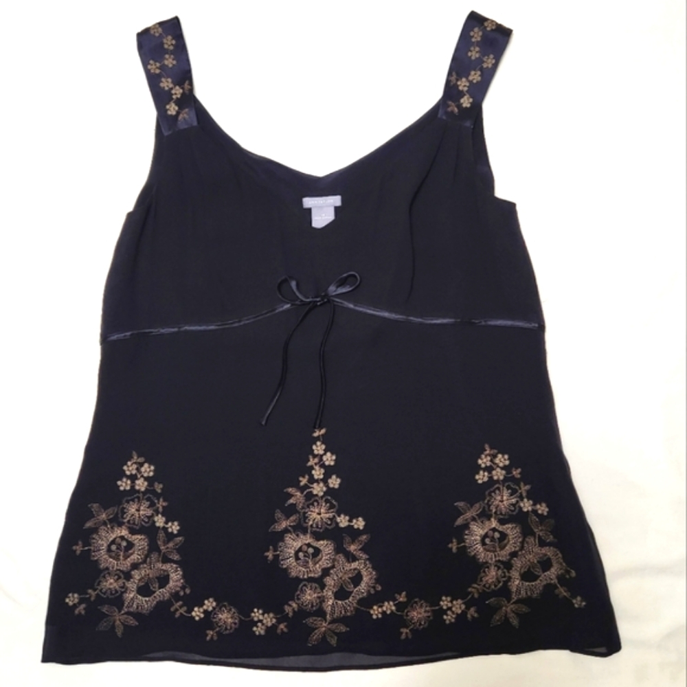 Ann Taylor Black Embroidered Silk Blend Tank Top